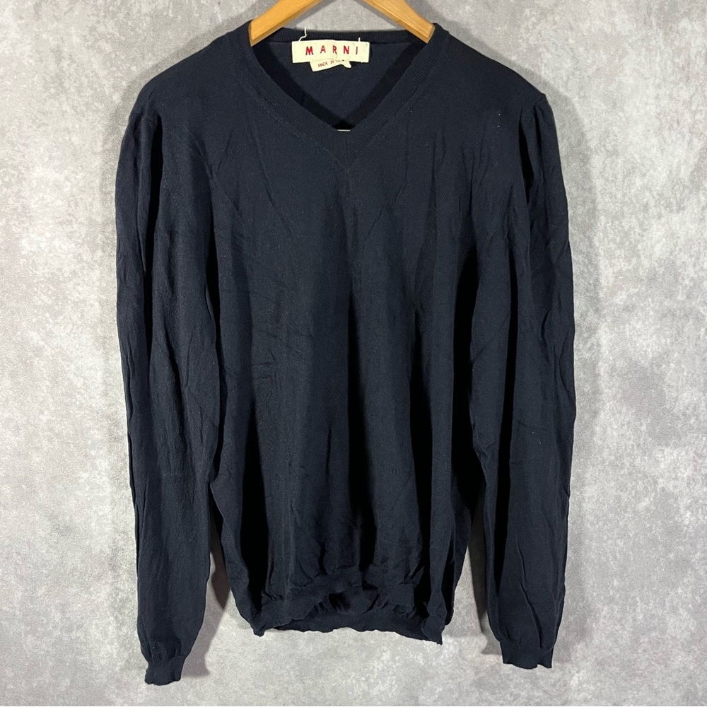 Marni Sweater Women Size Italy 52 Blue Cashmere V-Neck Long Sleeve **See Desc**